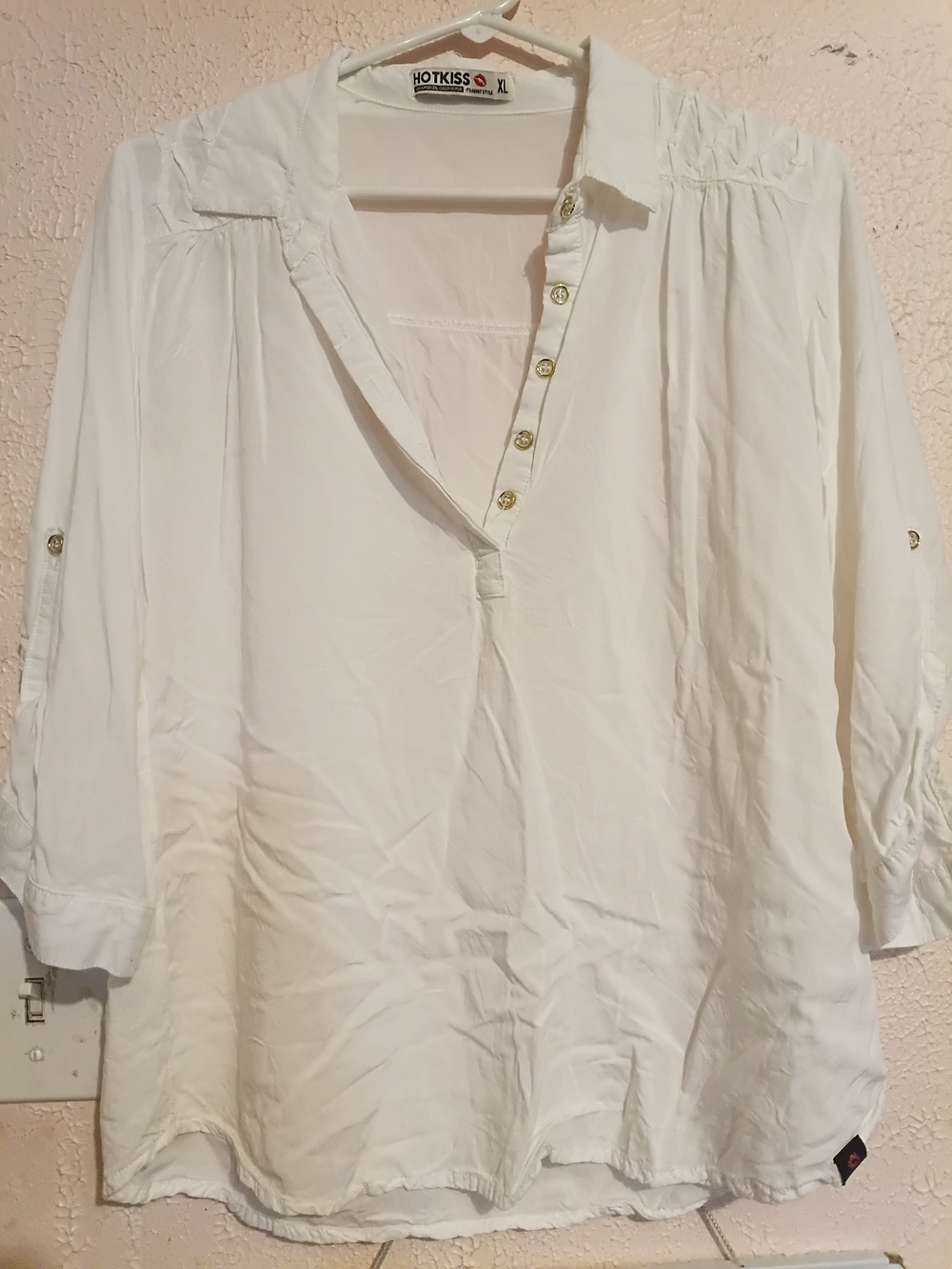 Hot Kiss White Button-Trim V-Neck Tunic
